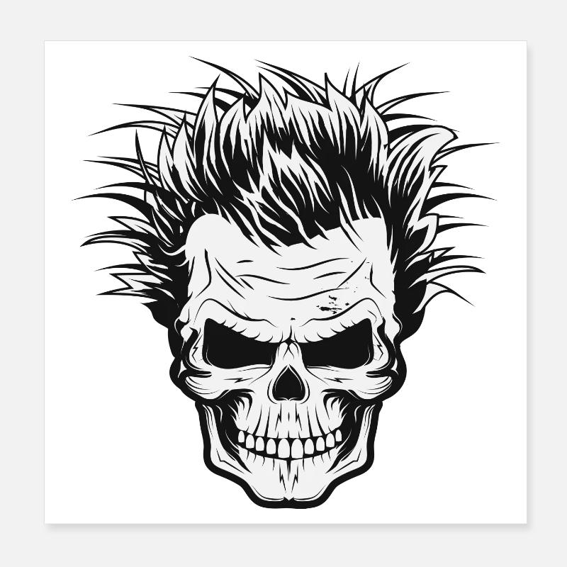 Crâne avec coiffure de scientifique sauvage Poster 20 x 20 cm