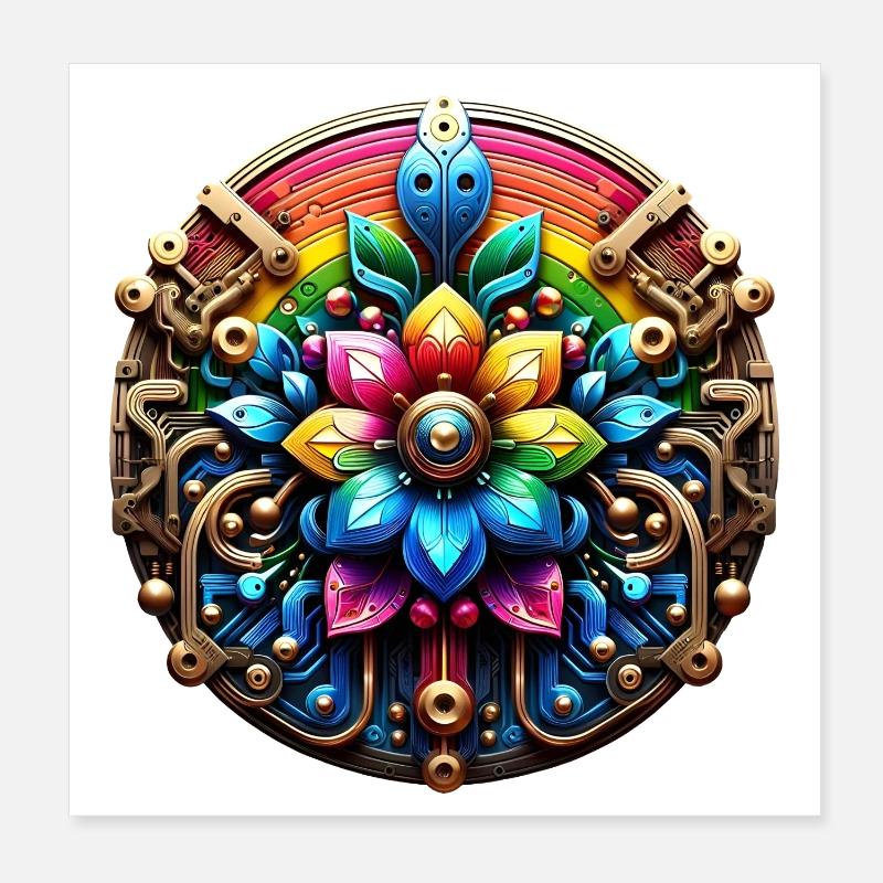 Psychedelische Steampunk Blume Regenbogen Poster 20x20 cm