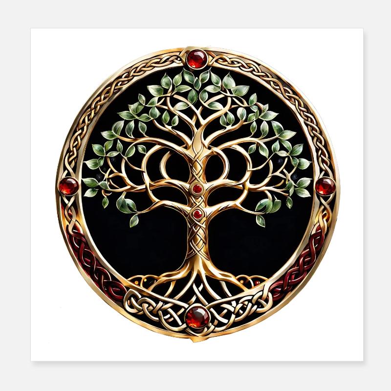 Eleganter und edler Lebensbaum mit keltischem Knoten. - Poster 20x20 cm - Weiß
