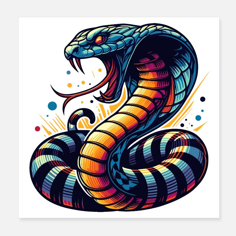 motif serpent Cobra dynamique et coloré Poster 20 x 20 cm