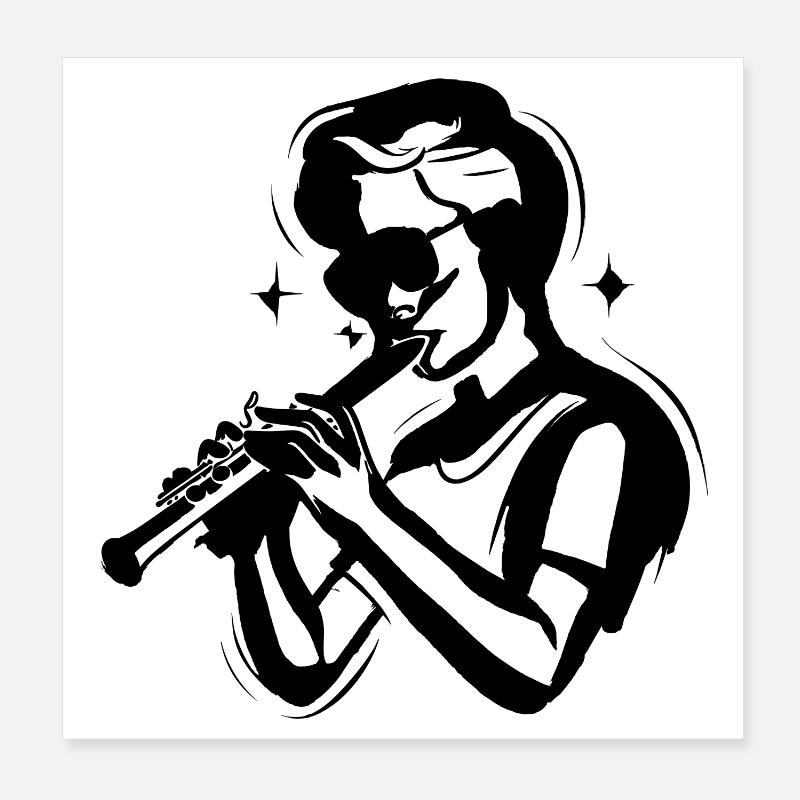 Flute Boy Sketch Poster 8" x 8" (20x20 cm)