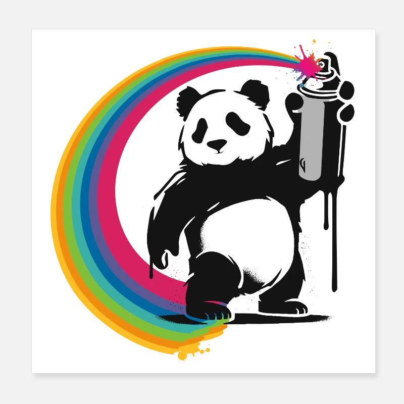 Panda im Stencil-Stil, der eine Sprühdose hält Poster 20x20 cm