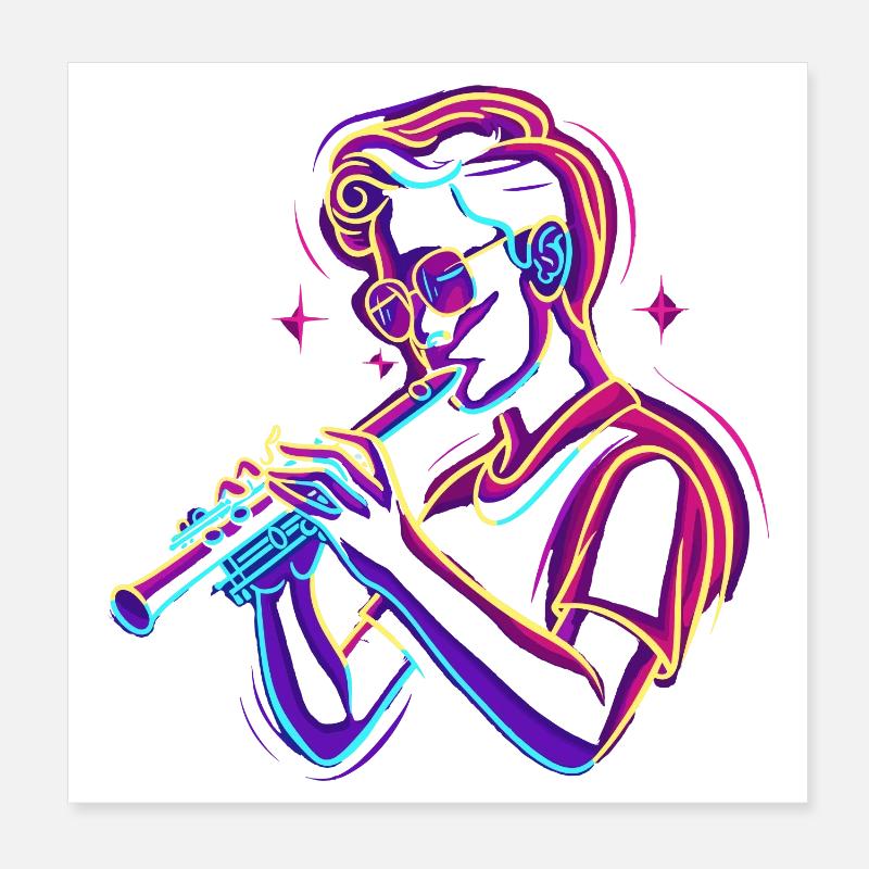 Flûte Garçon Graphique Synthwave Poster 20 x 20 cm
