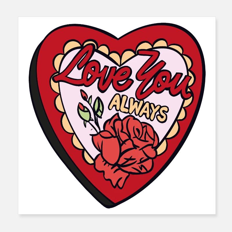 Love You Always – Romantisches Retro-Herz - Poster 20x20 cm - Weiß