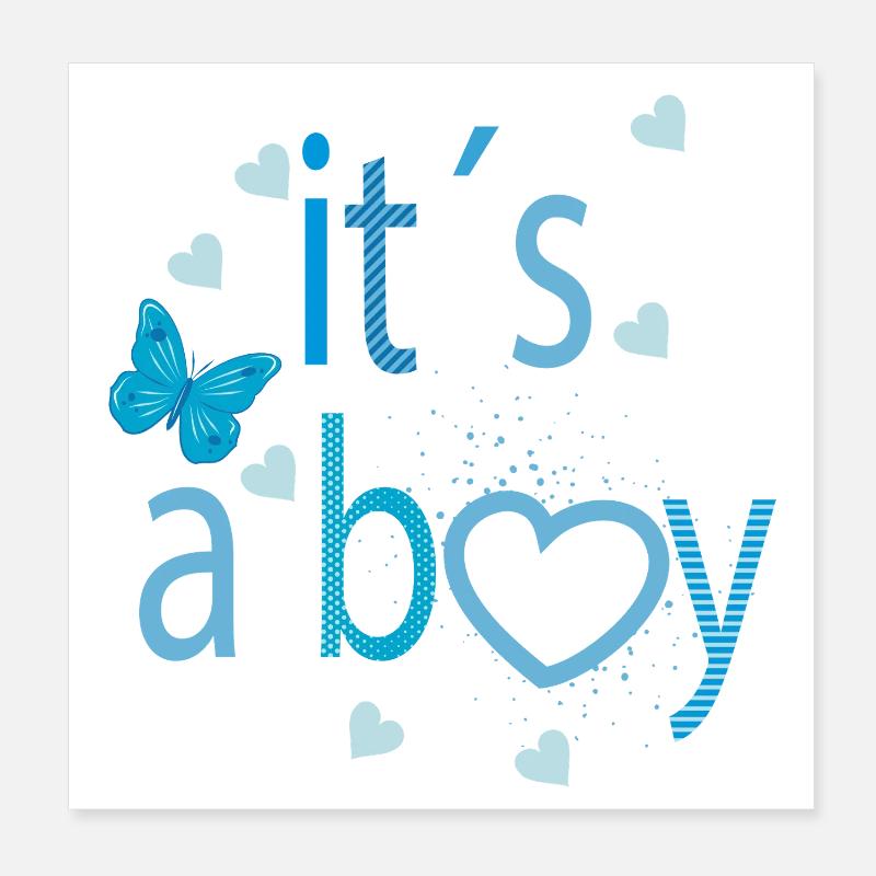 It’s a Boy – Une typographie joyeuse avec un cœur Poster 20 x 20 cm