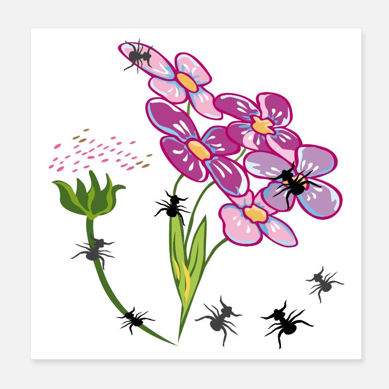 Fleurs avec des fourmis insectes Poster 20 x 20 cm