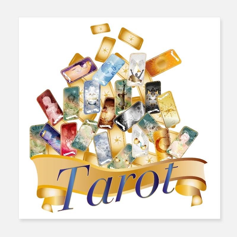 Magic Tarot Cards Collage with Mystical Banner Poster 8" x 8" (20x20 cm)