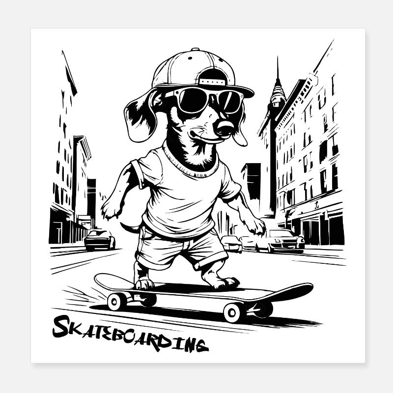 Planche à roulettes, Planche à roulettes - Poster 20 x 20 cm - blanc