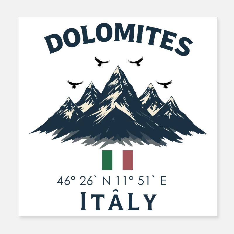 Montagnes Dolomites avec drapeau italien Poster 20 x 20 cm