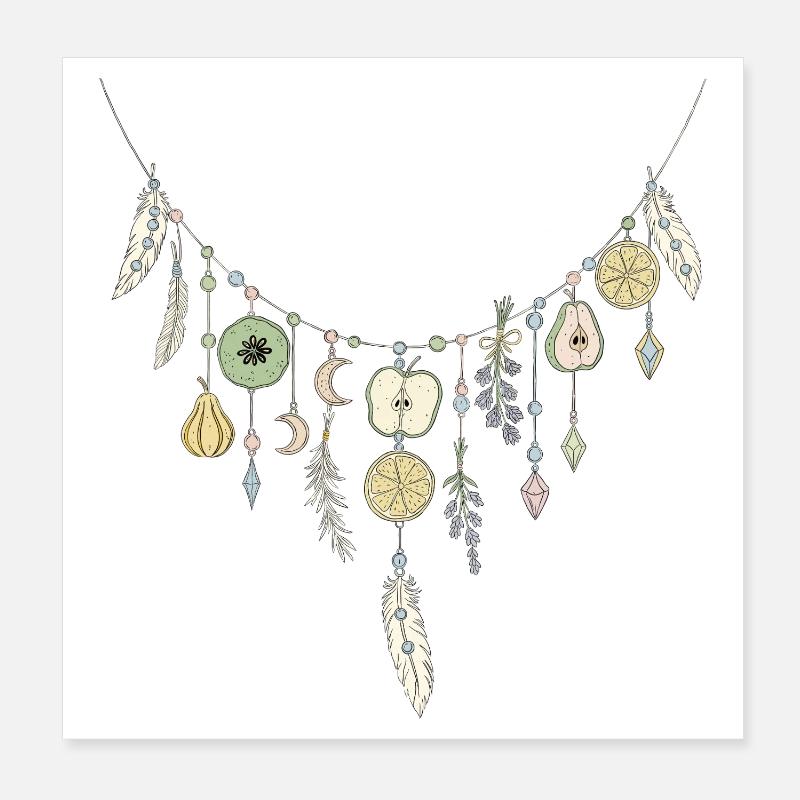 Delicate chain with fruit and feather motifs Poster 8" x 8" (20x20 cm)