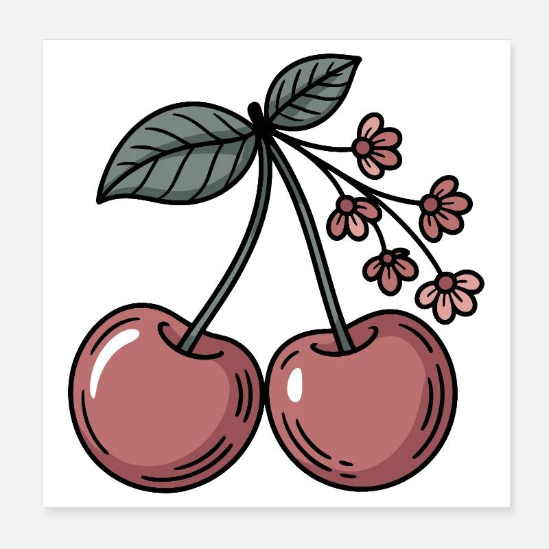 Kirsche Grafik süß Kirschblüten Poster 20x20 cm