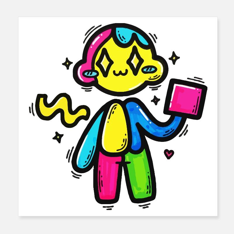 Bunter Doodle-Roboter mit Block Poster 20x20 cm