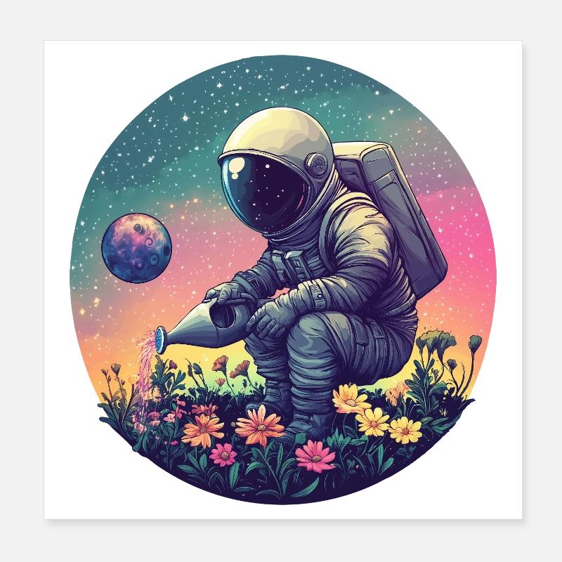 Weltraumblüten Astronaut Poster 20x20 cm
