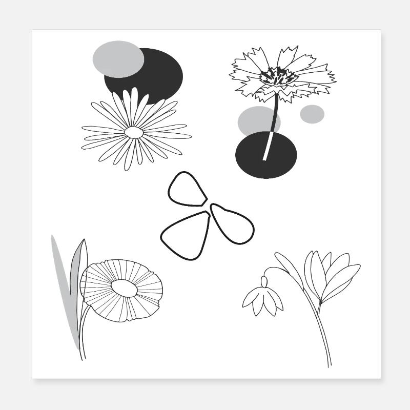  Blüten  schwarz weiß Poster 20x20 cm