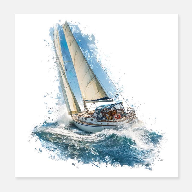 Voilier dans le bruit des vagues Poster 20 x 20 cm