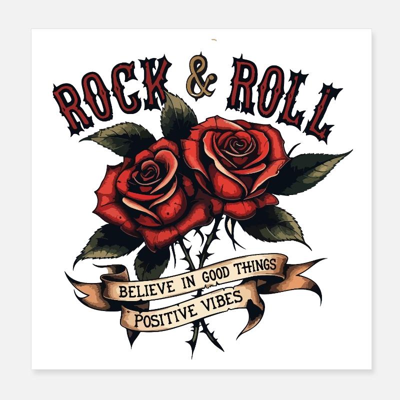 Roses Rock et Roll Vibes Positives Poster 20 x 20 cm