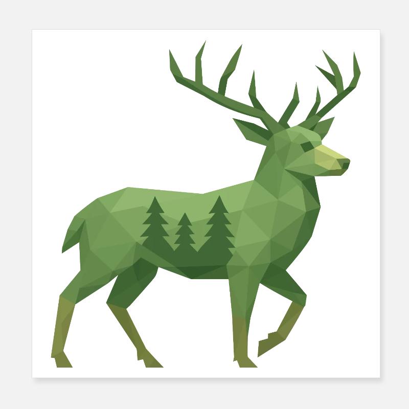Geometrischer Hirsch - Poster 20x20 cm - Weiß