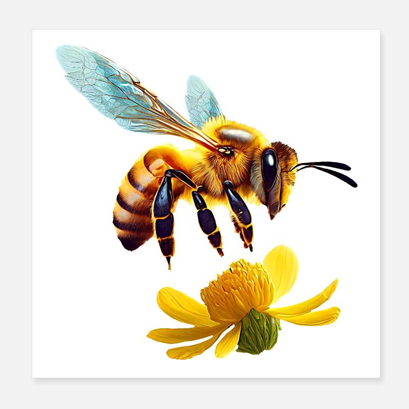 abeille - Poster 20 x 20 cm - blanc