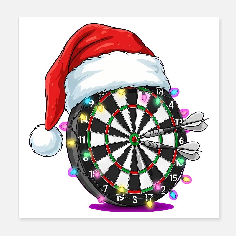 Darts Dartscheibe mit Weihnachtsmütze Comic Poster 20x20 cm