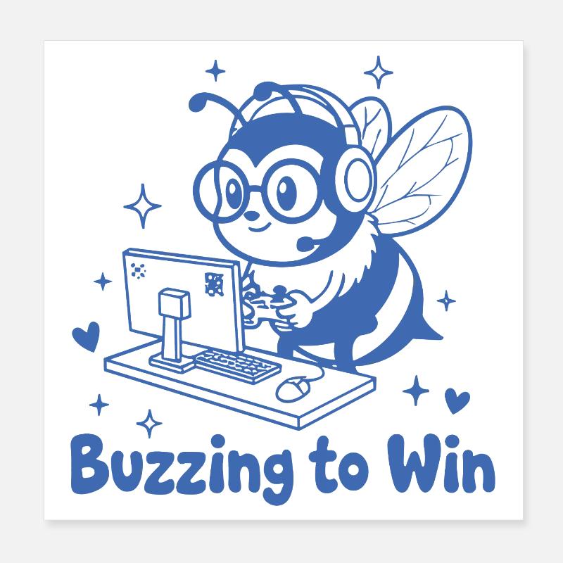 Gaming Biene am PC Buzzing to Win Poster 20x20 cm