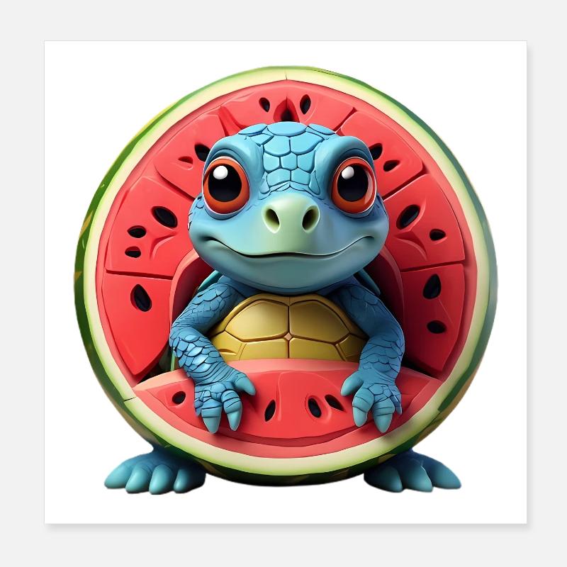 Melon turtle in the fruit core Poster 8" x 8" (20x20 cm)