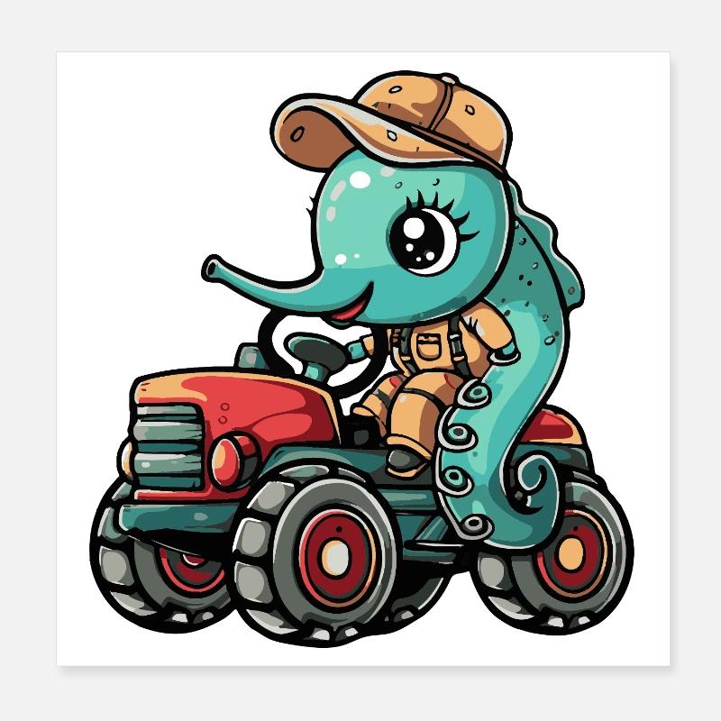 Seepferd Traktor Farmer Poster 20x20 cm