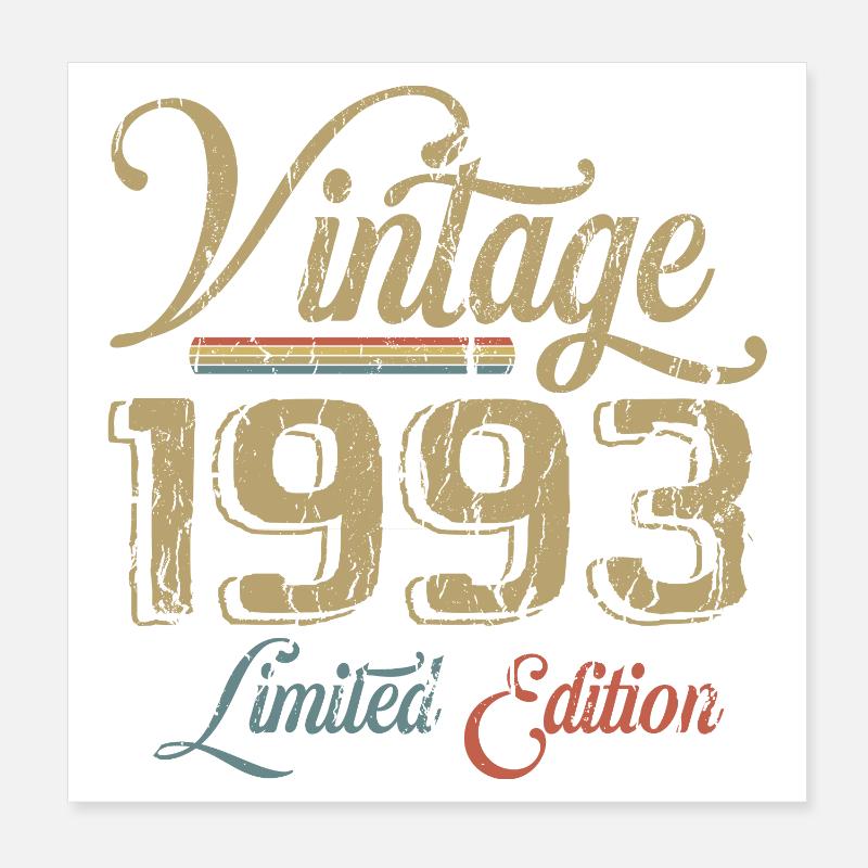 Vintage 1993 Édition limitée Naissance Millésime 1993 Poster 20 x 20 cm