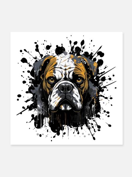 Splatter Bulldogge Kopf Portrait - Poster 20x20 cm - Weiß - Vorne