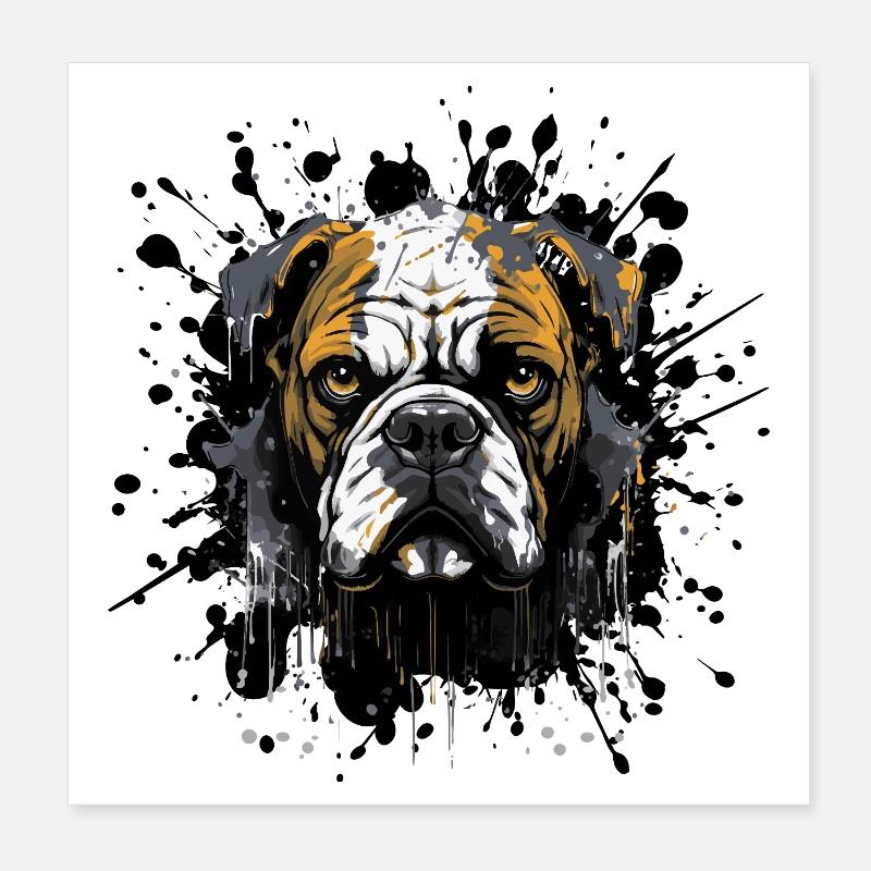Splatter Bulldog Head Portrait Poster 8" x 8" (20x20 cm)