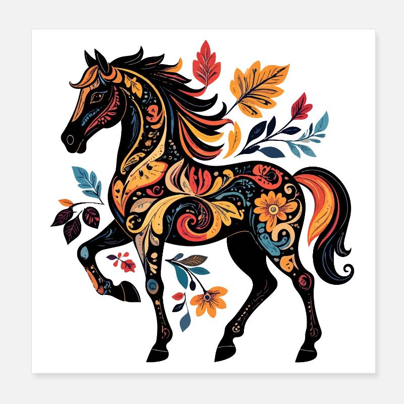 Ornamentpferd mit Blättermustern Poster 20x20 cm
