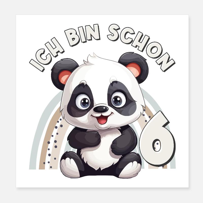 6th Birthday Panda Bear Rainbow Cute Cute Poster 8" x 8" (20x20 cm)