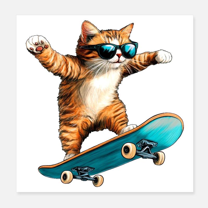 Chat patineur Poster 20 x 20 cm