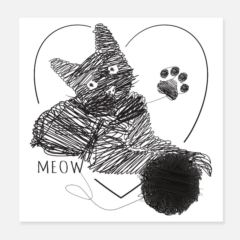 Miaou cadeau en forme de boule de laine en forme de chat Poster 20 x 20 cm
