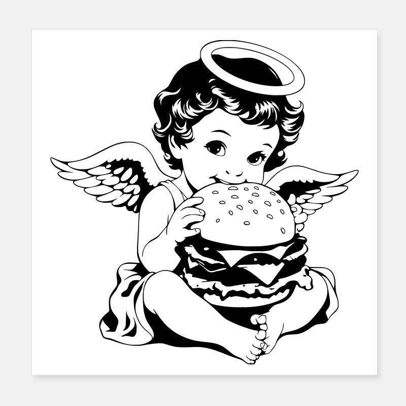 Burger Engel – Cherub isst Hamburger Vintage Poster 20x20 cm