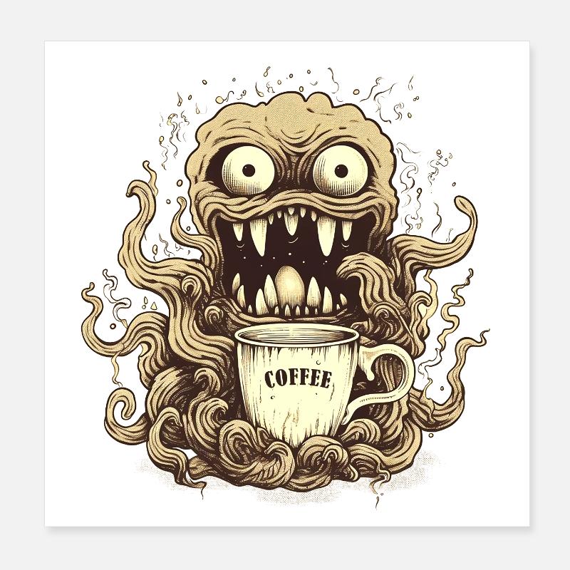 Coffee Monster - Caffeine Zombie - Morning Grouch Poster 8" x 8" (20x20 cm)