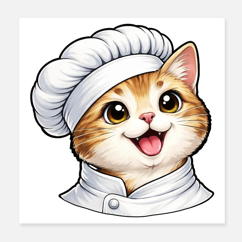 Motif de dessin animé Chat Chef mignon Poster 20 x 20 cm