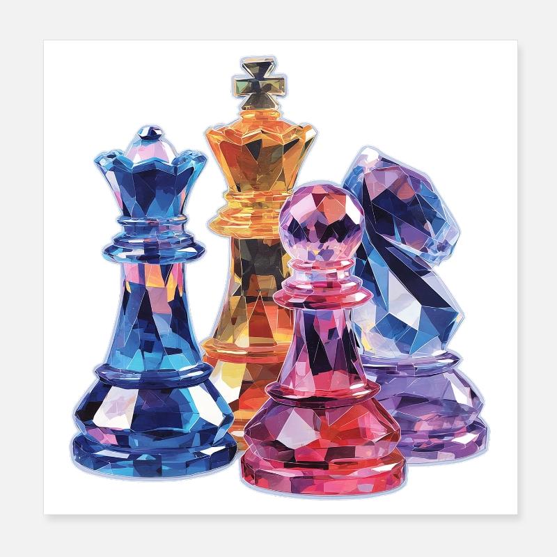 Chess Crystal Figures Design for Men Gift Poster 8" x 8" (20x20 cm)