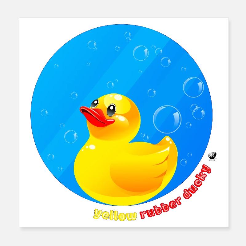 Illustration du canard en caoutchouc jaune en cercle Poster 20 x 20 cm