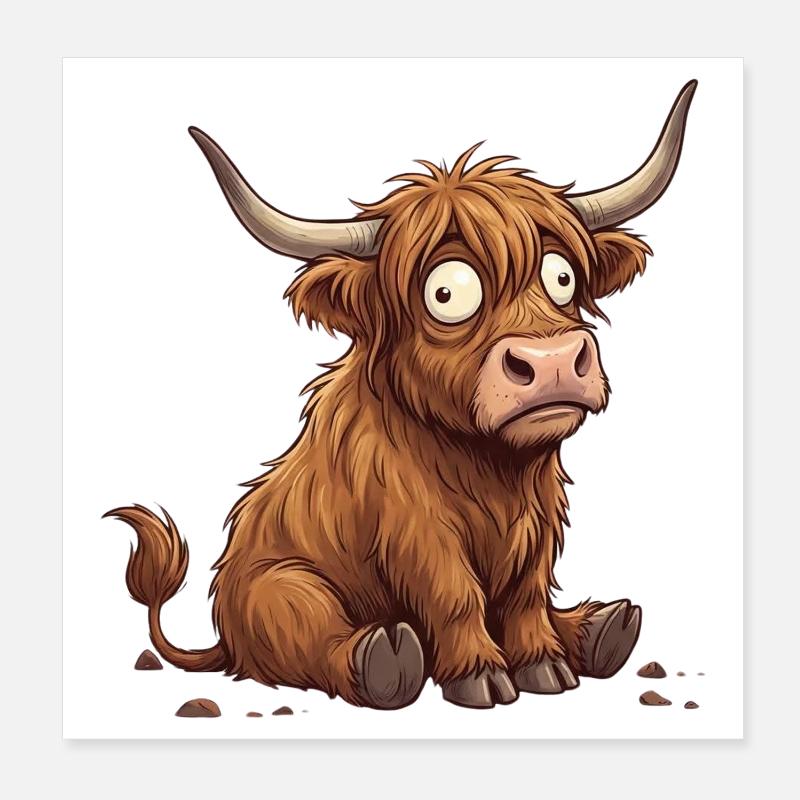Rustic Amazed Cartoon Cattle Poster 8" x 8" (20x20 cm)