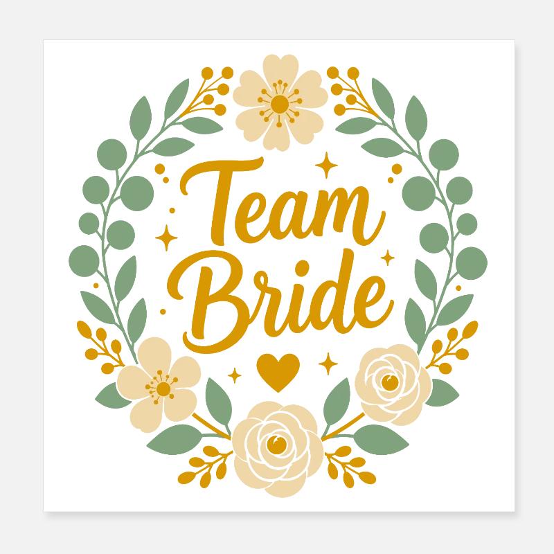 Team Bride Floral Boho Wedding Poster 8" x 8" (20x20 cm)