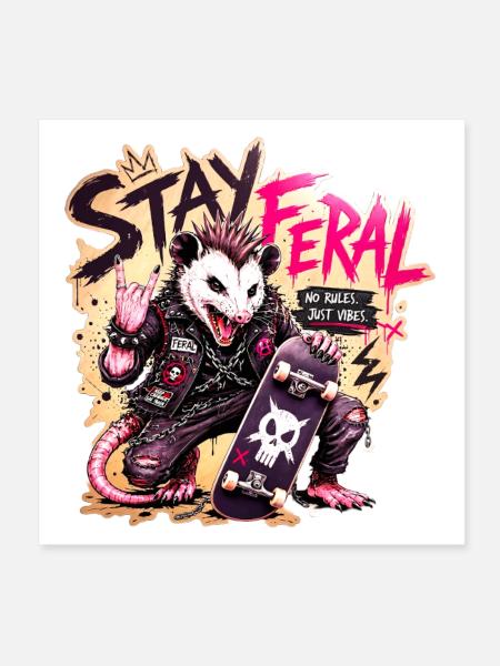 Stay_Feral_Punk_Possum_Skate_Design - Poster 8" x 8" (20x20 cm) - white - Front