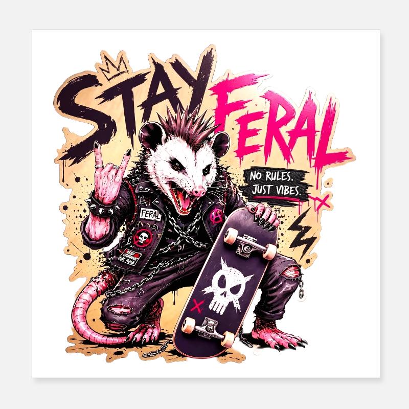Stay_Feral_Punk_Possum_Skate_Design - Poster 8" x 8" (20x20 cm) - white