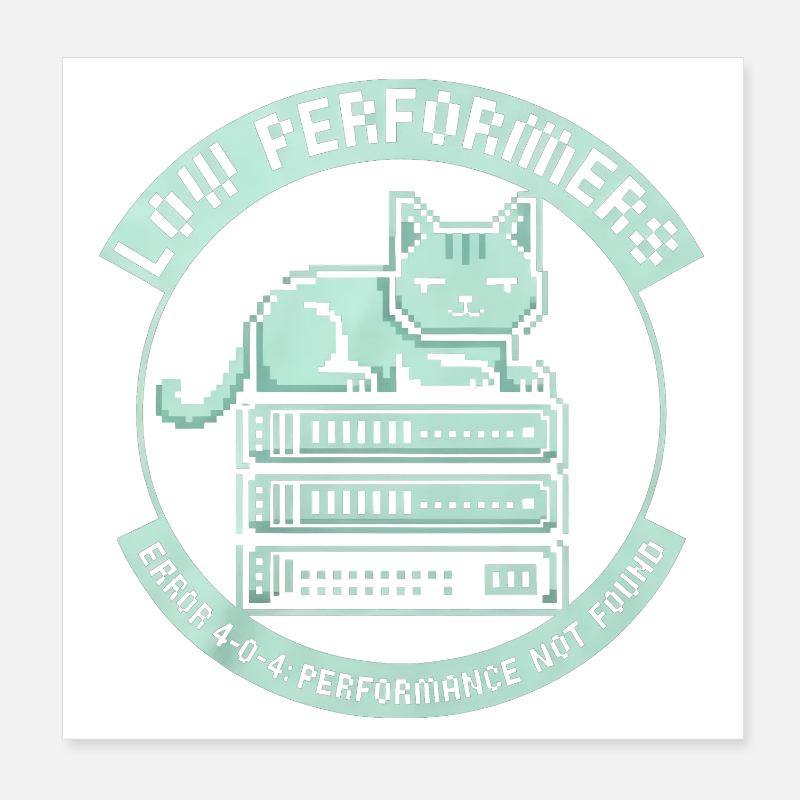 Low Performers Cat Server Pixel Art Poster 8" x 8" (20x20 cm)