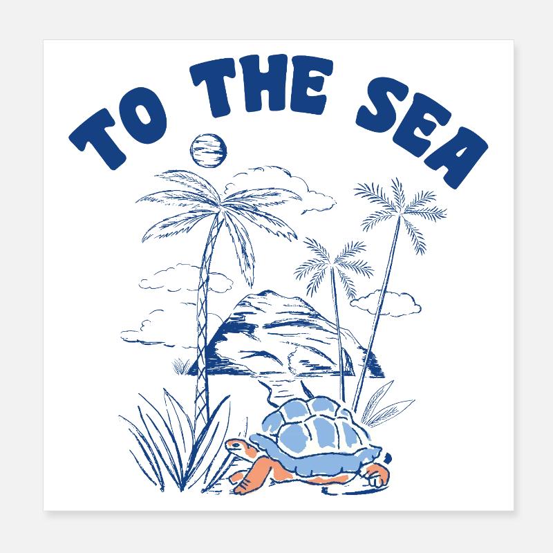 Vers la mer : Tortue sur la plage Poster 20 x 20 cm