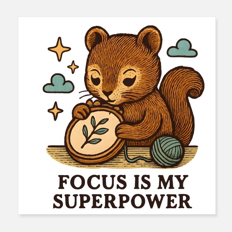 La concentration est mon super-pouvoir – l’écureuil Poster 20 x 20 cm