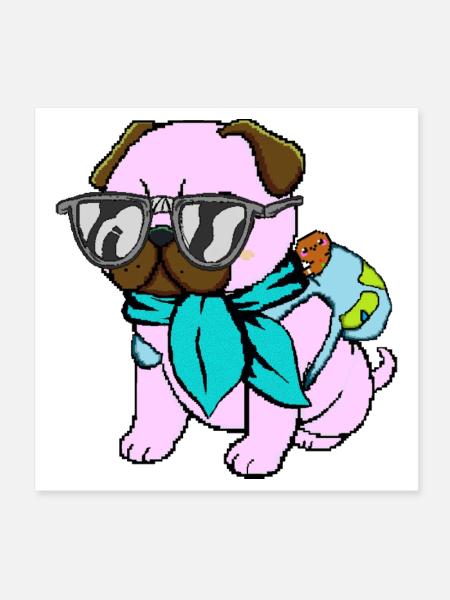 Mops-Reisender - Poster 20x20 cm - Weiß