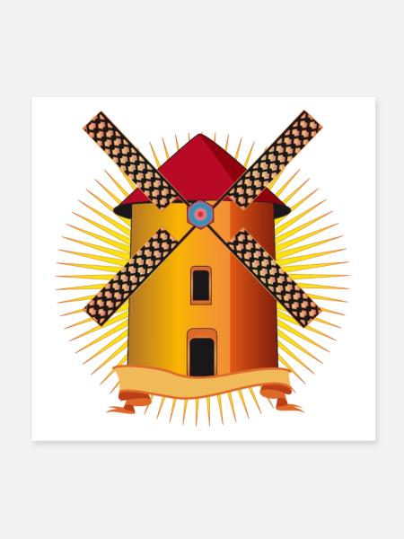 goldene Windmühle mit strahlendem Hintergrund - Poster 20x20 cm - Weiß - Vorne