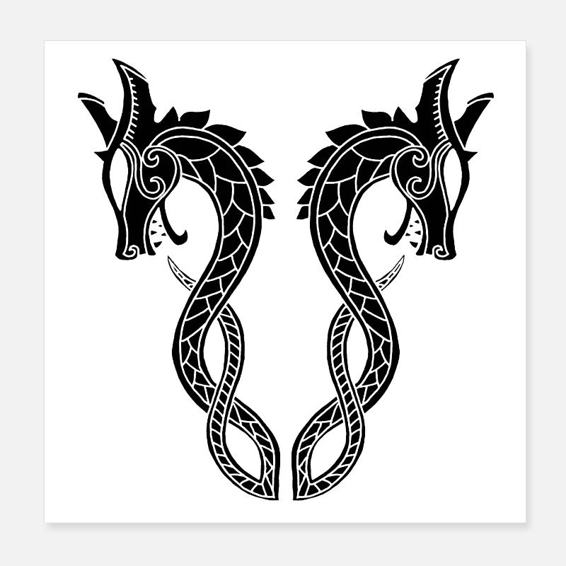 Two headed black dragon Poster 8" x 8" (20x20 cm)