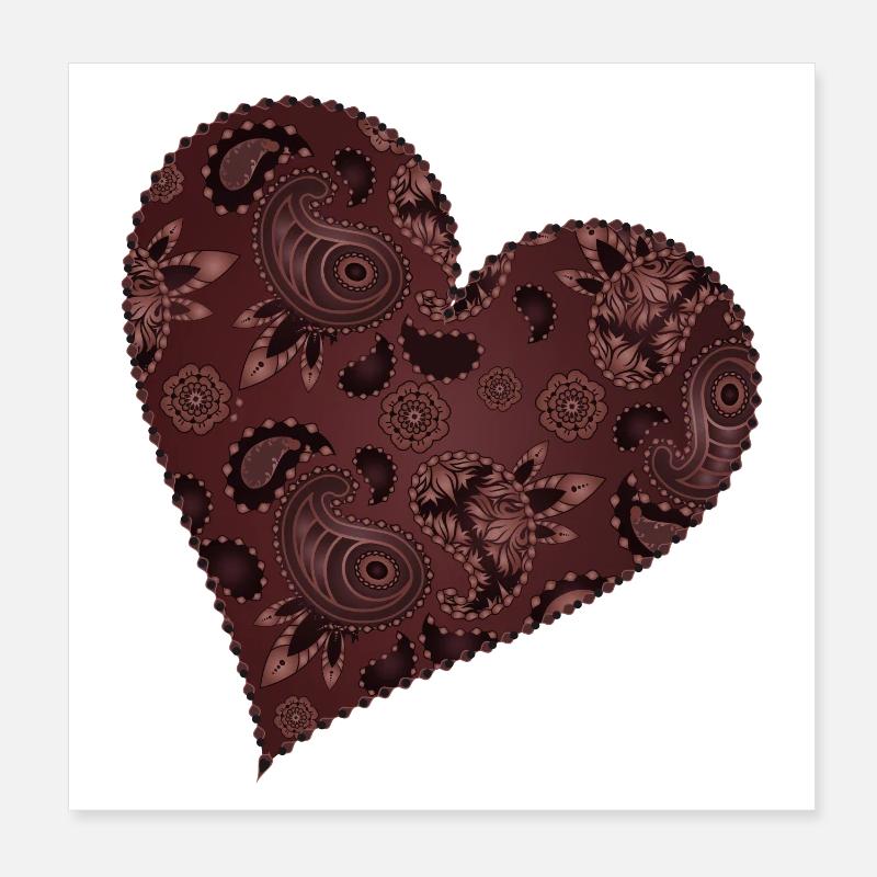 dark red heart in paisley pattern style Poster 8" x 8" (20x20 cm)
