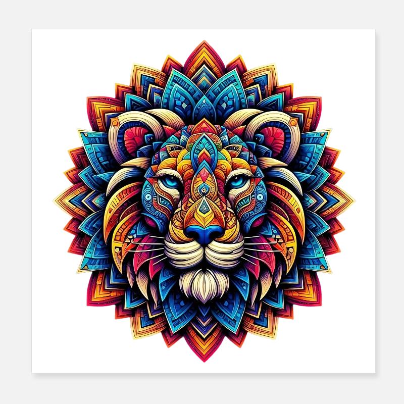 Lion decorated with Mandalas Poster 8" x 8" (20x20 cm)